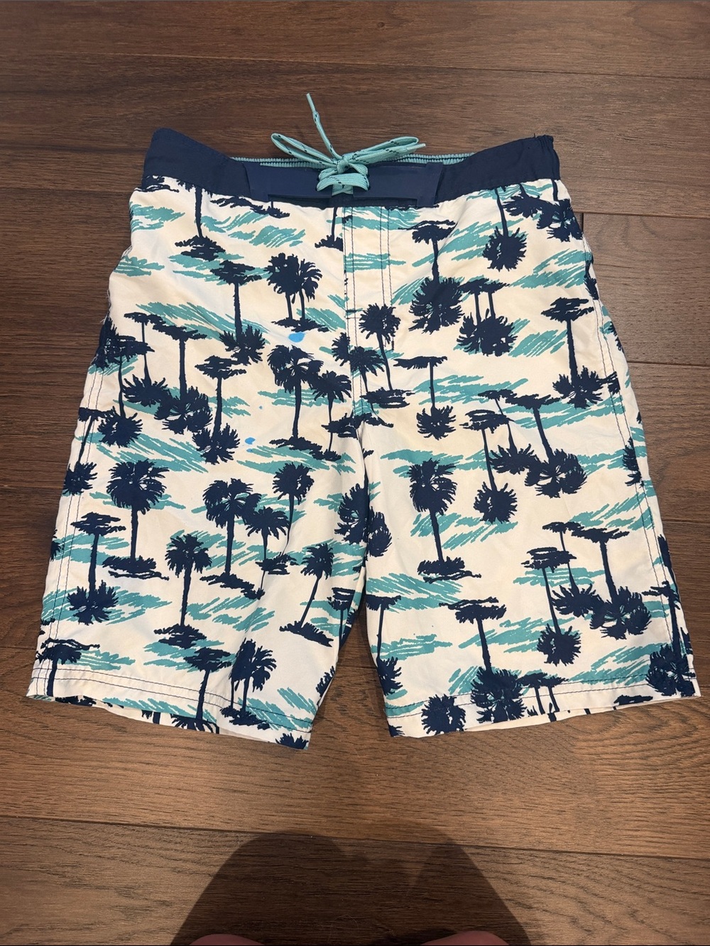 Cat & Jack Boys Teal and Navy Palm Print Swim Shorts Size Large 12/14 - C3-231